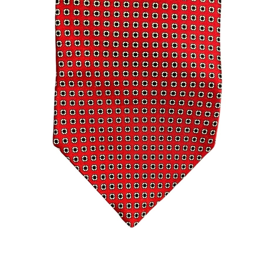 Crooks & Creed London Mens Red Geometric Medallion Silk Necktie Handmade USA